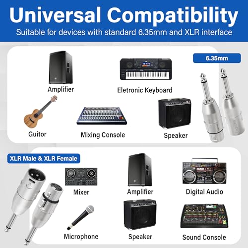 1/4" TS Male to XLR Adapter 2 Pack, 6.35mm 1/4" TS Male to XLR Male Adapter and 6.35mm 1/4" TS Male to XLR Female Adapter, 1/4 Inch TS Male to XLR Connector - color: TS 6.35mm Male to (XLR Male & XLR Female), size: 2 Pack