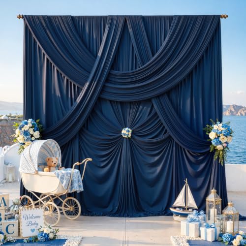 10ft x 12ft Navy Blue Backdrop Curtains for Wedding Parties - color: Navy Blue, size: W5' x H12'(2 panels)