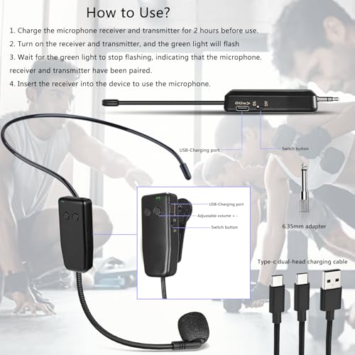 Wireless Headset Microphone System Professional: 2.4G Cordless Head Mic - color: Black4