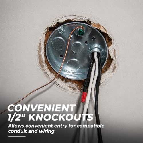 OHLECTRIC 4” Round Steel Pancake Electrical Box (4 Pack)| 1/2" Deep Box with Four 1/2” Knockouts, Fire Rated | Ideal for Lighting Fixtures, Switches and Receptacles - size: 1/2" KO Pancake Box with Raised Ground