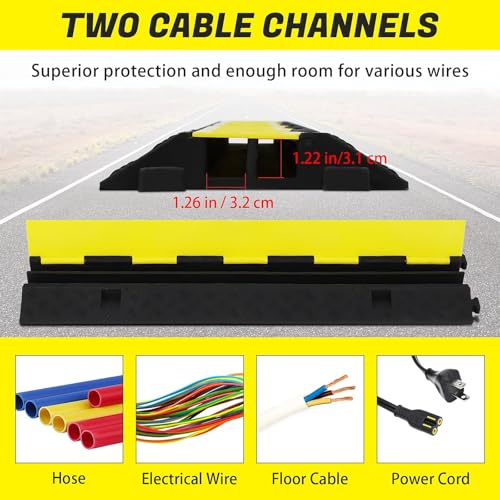 3 Pack with 2 Channel Rubber Cable Protecto- Anti-Slip Rubber Mat, Pressure-Resistant Duct, Easy Installation Cable Cover, Water-Resistant Cable Duct, and Noise Reduction Cable