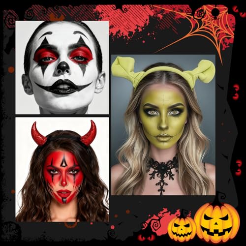 Halloween Makeup Kit for Witch, Complete SFX Costume Set with Green Face Paint, Witch Fake Nose, Water-Based Face Paint Set for Halloween Cosplay SFX Makeup, Costume Parties, Theater - color: Green