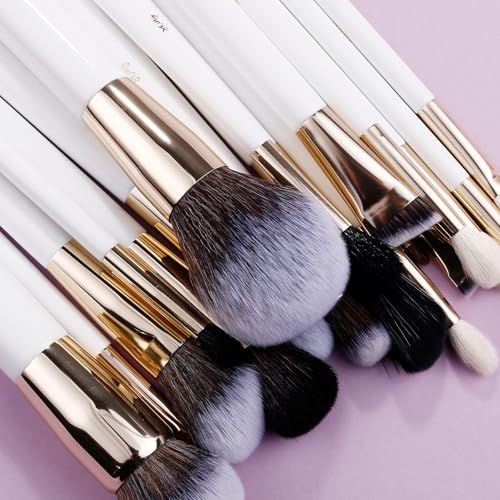 Makeup Brush Set (24 Pieces) - Includes Foundation, Powder, Concealers, Highlighter, Contour, Eye Shadows & Blush Brushes - Face & Eye Make Up Brushes with Soft Bristles - Leather Case Included - color: White, size: 24 Pieces