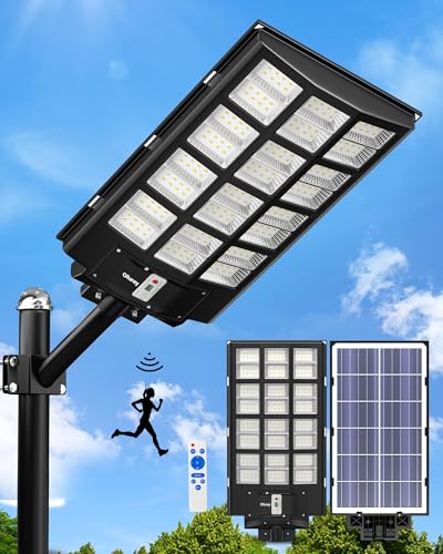 Ofuray Solar Street Lights Outdoor Of-5600W, 30000mAh, 192 LEDs, 3 Modes | Commercial Parking Lot Light, 6500K Solar Flood Light, 240° Wide Coverage, Motion Sensor, Dusk to Dawn for Street, Yard, Barn - size: L-Large