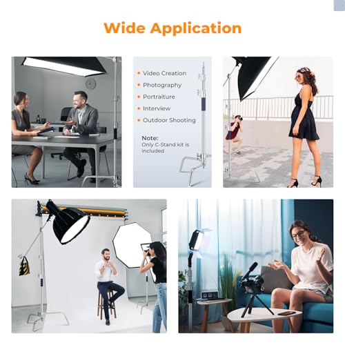 K&F CONCEPT Heavy Duty C Stand, 10.8ft, with Holding Arm, Stainless Steel | 2*Grip Head Stainless Steel Photography Light Stand C-Stand Sturdy for Studio Monolight, Softbox, Reflector, TL05