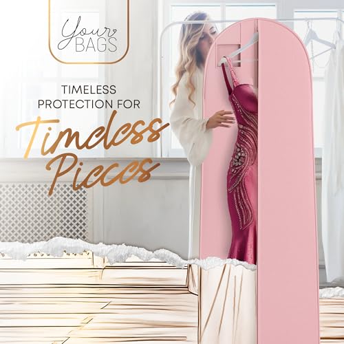 Your Bags Women’s Dress and Gown Garment Bag -72”x24” and 10” Tapered Gusset Prom Bags (Pink & White Dress Print) - color: Pink & White Dress Print