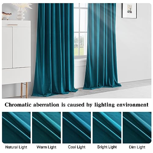 MUMFAS Teal Blue Velvet Curtains 80 Inches Long, Back Tab Rod Pocket Soundproof Room Darkening Window Velvet Drapes Light Blocking Privacy Assured for Living Room Bedroom W52 x L80, 2 Pcs - color: Teal Blue, size: 52"W x 80"L (Pack of 2)