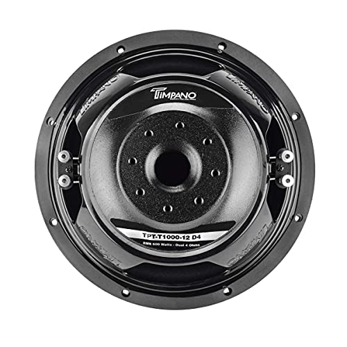 Timpano 12 Inch Subwoofer D4 1200 Watts Max Power Dual 4 Ohm, Subwoofer Car Audio 12 Inch 14 mm Xmax, TPT-T1000-12 D4, 2.4 in Voice Coil, Deep Low Tones Sub Woofer for Car Audio Systems (Single)