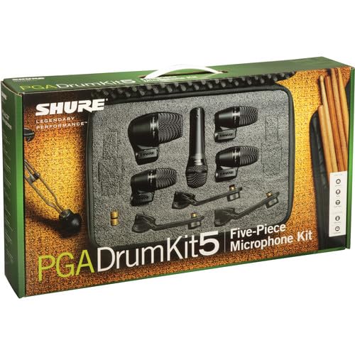 Shure PG ALTA 5-Piece Drum Microphone Kit for Performing and Recording Drummers - Includes Mics, Mounts and Cables with Options for Kick Drum, Snare and Tom (PGADRUMKIT5) | 5-piece microphone kit with XLR cables and drum mounts for live performance, studi