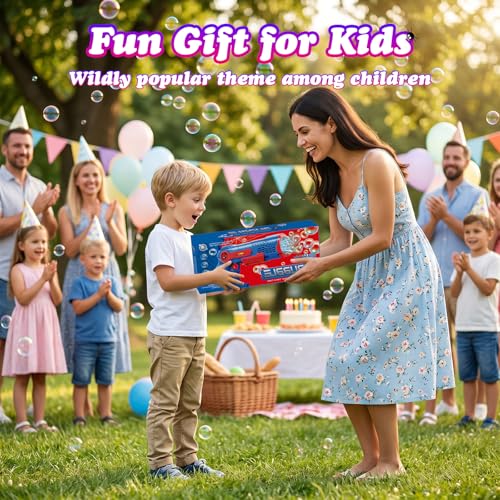 PANACARE Automatic Bubble Gun for Kids,Bubble Gun with 10000+ Bubbles/Min /10 Bubble Holes/LED Light, Bubble Machine Gift for Garden, Party, Wedding, Best Gifts idea (Blue)
