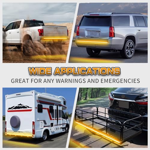 XRIDONSEN 48 inch 288 LED Tailgate Strobe Lights Amber Emergency Lights | Front/Rear Flashing Warning Hazard Caution Safety Light Strip for Tow Plow Trucks Construction Vehicles Pickup Trailer - color: Amber