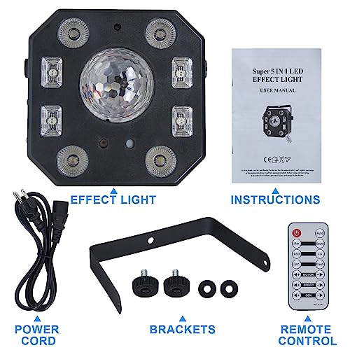 Stage DJ Party 5 in 1 Mixed Effect Lights with Magic Ball, LED Par Pattern Lights and Strobe/UV,Sound Activated Disco with Remote DMX Control, Great for Wedding/Church/Club/Party