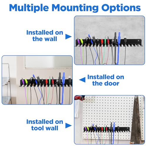 2 Pcs Wall Mountable Cable Hanger – Heavy-Duty Carbon Steel Cord Organizer with 19 Slots (0.2“-0.35”), Black – 15.8 x 2.8 x 1.3 Inch for Tangle-Free Cable Management