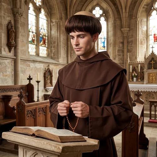 2PCS Monk Wig Set, Funny Wig and Monk Costume Accessory, Dark Brown Monk Wig with Hair Net for Theatrical Performances