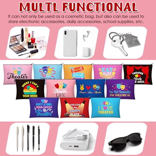 Reginary 12 Pcs Theater Makeup Bags Bulk Theater Gifts for Women | Musical Theatre Cosmetic Bags with Zipper, Drama Comedy Tragedy Mask Gifts for Theatre Lovers Actors and Students - style: Theatre