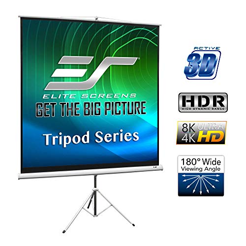 Elite Screens Tripod, 113-Inch 1:1 Portable Projector Screen with Stand– MaxWhite 2, 1.1 Gain, Adjustable Indoor Outdoor Pull Up Projection Screen for Home Theater, Office & Classroom, T113NWS1, White - size: 113-inch/ 1:1/ White