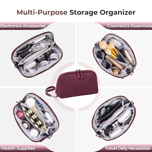 FYY Travel Cable Organizer - 8 Compartments, Lightweight, Water Repellent - color: Wine Red, size: (M) 8.9"× 5.1"× 3.3"