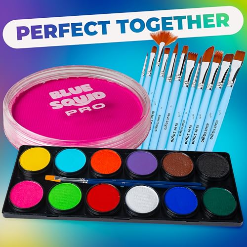 Blue Squid Face Paint Water Based Single Cake Professional Face Paint & Body Paint - Water Activated, Kids Adults Face Painting for Costume, Halloween Makeup, Cosplay - Neon Pink Face Paint 30g - color: Neon Pink