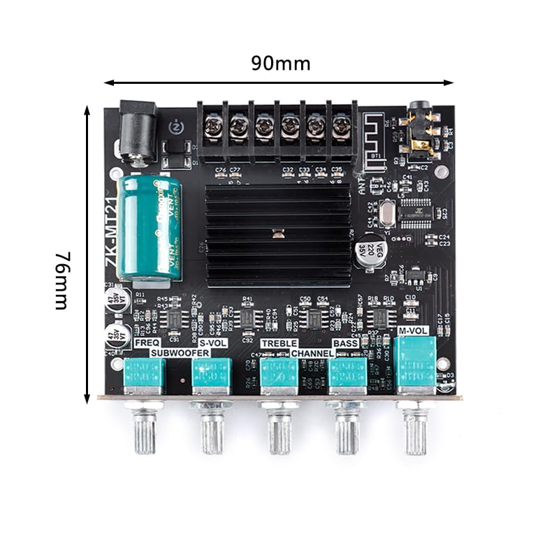 ZK-MT21 2.1 50W×2+100W Channel Bluetooth-Compatible Audio Power Amplifier Board DC 12-24V BT AUX Input with Treble and Bass Control for DIY Bluetooth-Compatible Speaker Home Theater