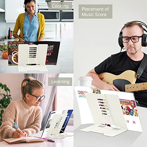 Honagu Book Stand Metal Desk Book Holder, Book Holders for Reading Hands Free, Adjustable Cookbook Documents Holder, Portable Bookstand for Music Books, Textbook, Recipe, Tablet, Ipad (Milky White) - color: Milky White