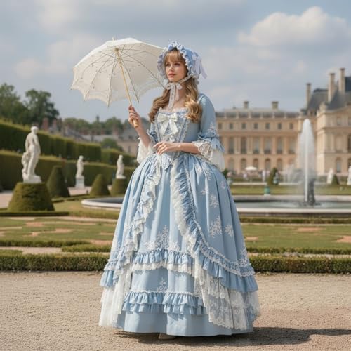 BPURB Victorian Lace Bonnet Colonial Pioneer Hat for Halloween Costume - color: Blue