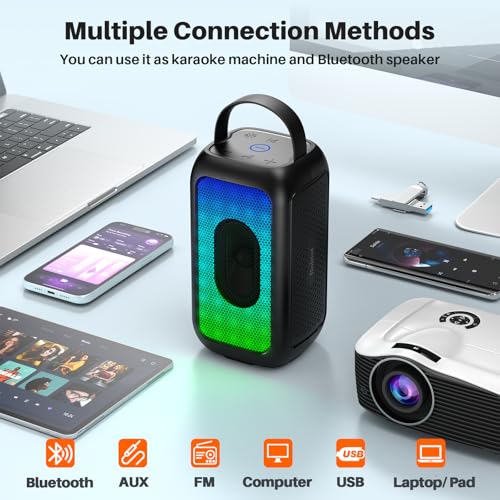 Bobtot Portable Bluetooth Speaker with 2 Mics, 16H Playtime, Black | Karaoke Speakers Singing Machine with 2 Wireless Microphones, Magic Sound, Echo, EQ Mode - color: Black, size: With 2 Mics
