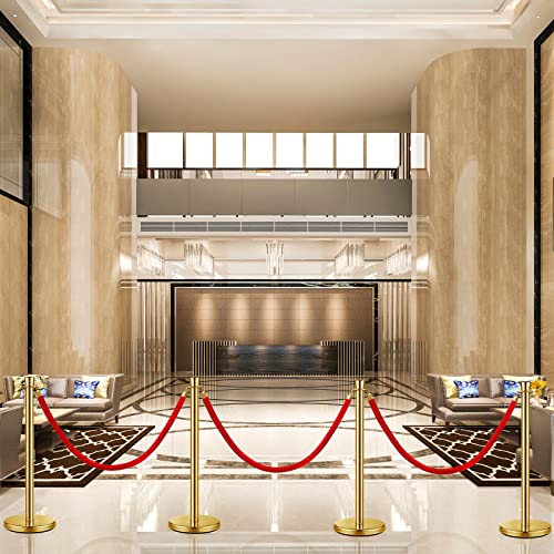 Wesiti 6 Pcs Stainless Steel Stanchion Post Queue, 5ft Red Velvet Rope Red Carpet Ropes and Poles Stanchions and Velvet Ropes Gold Stanchions with Red Rope Crowd Control Barriers for Party Supplies - color: Gold