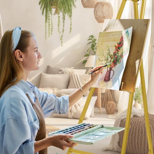 Croblissful Gold 50" Easel Stand for Wedding Sign Adjustable, Metal | 3 Tier Height, Display Easel with Chain, Heavy Duty Floor Tripod, Welcome Wedding Baby Shower Sign, Painting Canvas Poster - color: Gold