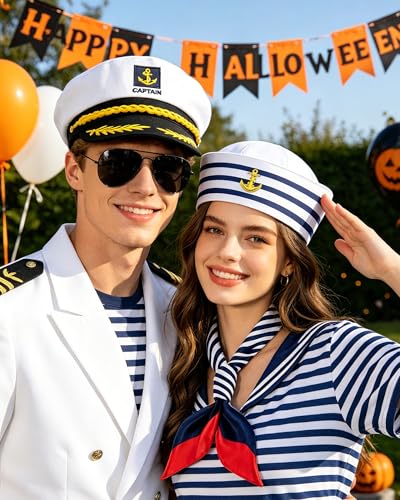 QLINLEAF Yacht Captain Hat Sailor Hat Boat Costume for Men Women Captains Halloween Costumes Dressing up Party White