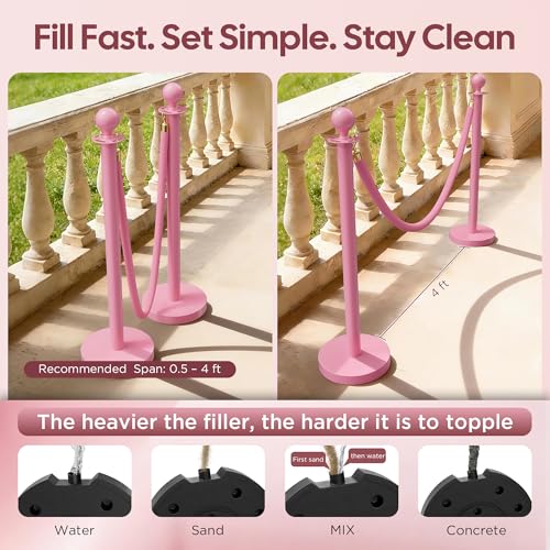 4 Pack Pink Stanchions and Velvet Ropes Set, Stainless Steel Crowd Control Barriers, 3Pcs Pink Ropes and Poles for Party Supplies,Prom,Birthday,Business,Wedding,Baby Shower, Bridal Shower,Anniversary - color: Pink, size: 4pcs