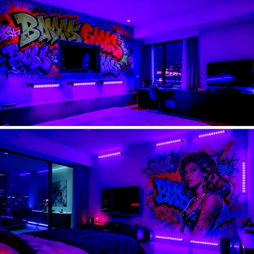 CREATESTAR 2 Pack LED Black Light Bar 45W, IP66 Waterproof Blacklight with Plug & Switch, Black Light for Glow Party, Halloween Decorations, Fluorescent Poster, Body Paint, Bedroom, Classroom