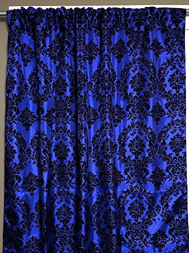 lovemyfabric Taffeta Flocking Damask Print Window Curtain Panel/Stage Backdrop/Photography Backdrop-Black on Royal Blue (1, 56"X120") - size: 56"W x 120"L (Pack of 1)