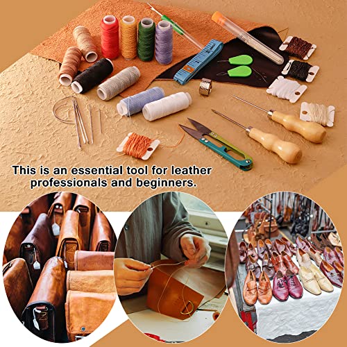 Tikjiua 59 Pcs Leather Sewing Kit, Upholstery Needle and Thread Repair Kit | Heavy Duty Upholstery Repair Sewing Kit with Upholstery Thread Leather Needles, Needle and Thread Kit for Backpack Shoe Sofa