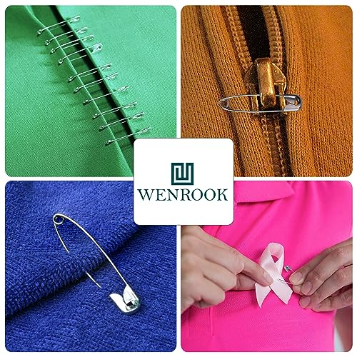 Wenrook 300 Pack Safety Pins, Large & Small Safety Pins for Clothes | 4 Assorted Sizes, Durable Nickel Plated Steel, Safety Pins for Clothes, Crafts, Pinning and More