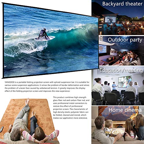 Foldable Projector Screen 100 inch with Telescopic Rod Combination Frame 16:9 HD 4K Anti-Crease Black Backing Silver Portable Projection Screen