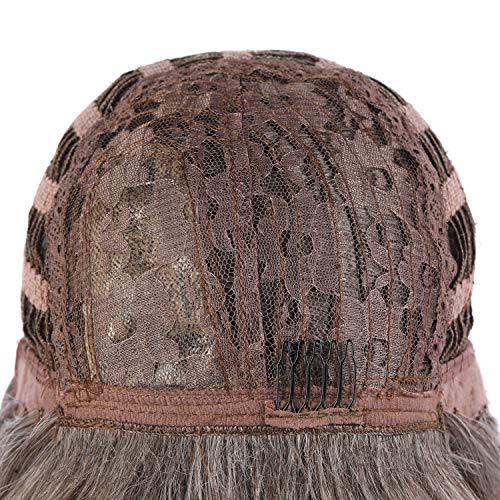 Onedor Full Head Beautiful Long Curly Wave Stunning Wig Charming Curly Costume Wigs with Fringe (Brown Silver Ombre-6TST0906) - color: Brown Silver Ombre-6TST0906