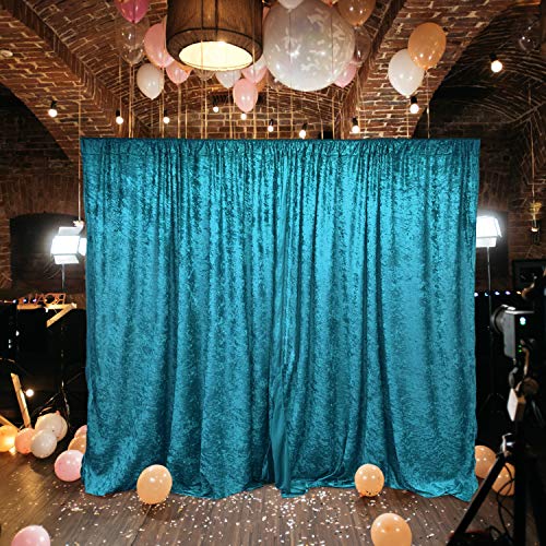 AK TRADING CO. 10 feet x 10 feet Lush Velvet Backdrop Drapes Curtains Panels with Rod Pockets - Wedding Ceremony Party Home Window Decorations - Teal - color: Teal