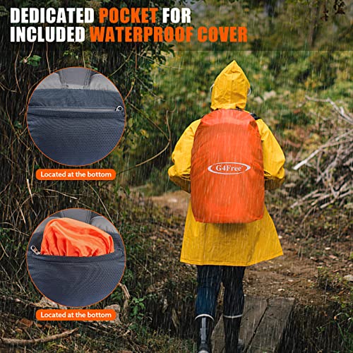 G4Free 35L Hiking Backpack for Women Men, Water Resistant Outdoor Sports | Nylon Water Resistant, 35L (19.7"*12.6"*8.7"), Camping, Climbing, Travel Daypack, Lightweight backpack with Rain Cover - color: Grey / Blue