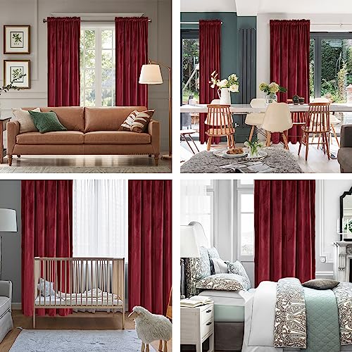 Hiasan Red Velvet Blackout Curtains 96 inches Long, 2 Panels, 42W x 96L - color: Wine Red, size: 42"W x 96"L (Pack of 2)