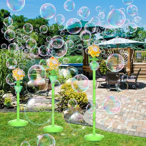 Palksky Bubble Machine for Kids Toddlers, 2PCS Flower Bubble Maker with Lights for Parties, Rechargeable Automatic Bubbles Blower Machine for Outdoor Wedding Birthday Party - style: Yellow Flower Stand Bubble Machine 2PCS