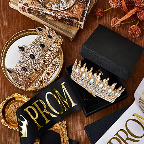 4 Pieces Prom King and Queen Crowns Set with Sashes Valentine's Day Carnival Birthday Wedding Costume Accessories Gold King Crown for Men Women Prom(M,AB Diamond) - color: AB Diamond