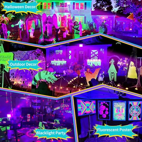200W Black Light IP66 with 10ft Cable, Powerful for Halloween Glow Party | 2 Pack LED Blacklight Flood Light Outdoor, Glow in the Dark Party Supplies for Gym Classroom Body Paint Dance Party Decor - size: 200W-2 Pack