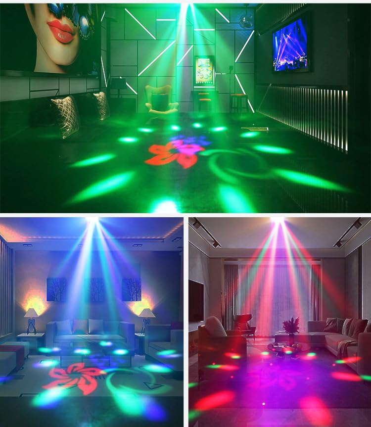 BAKOD 7-in-1 Projector Party Light with GOBO Patterns, RGBW Disco Ball & Strobe Effects, Sound Activated DJ Stage Lighting with DMX512 and Remote Control for Weddings, Karaoke, Clubs, Birthday Events