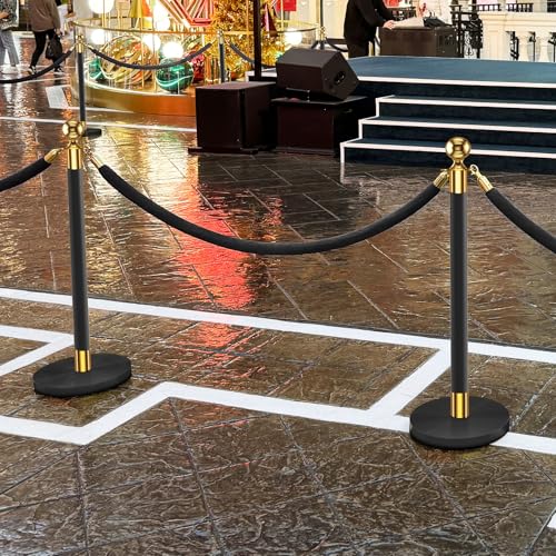 kaiyomi 4Pcs Stanchions and Velvet Rope, Crowd Control Barrier (Gold&Black) - color: Golden & Black (Ball), size: Ball Dec