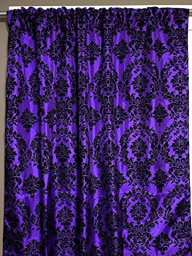 lovemyfabric Taffeta Flocking Damask Print Window Curtain Panel/Stage Backdrop/Photography Backdrop-Black on Purple (1, 56"X48") - size: 48"W x 56"L (Pack of 1)