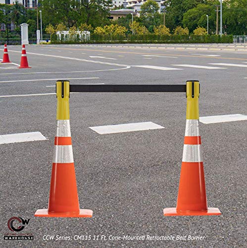 Trafford Industrial 11 Ft. Cone-Mounted Retractable Belt Barrier Yellow Case with Black and Yellow Diagonal Belt - color: Black and Yellow Diagonal, size: Yellow