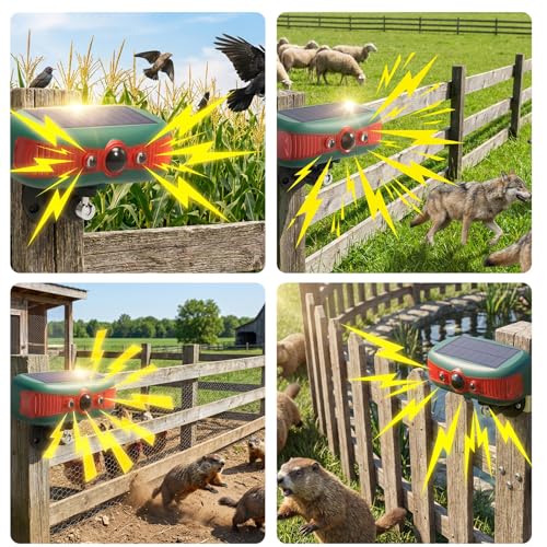 Solar-Powered Motion Security Alarm: 129dB Loud Siren & Red-Blue Strobes, 4 Modes Deters Deer/Cats/Raccoons Waterproof Dual Mount for Yard/Garden/Farm