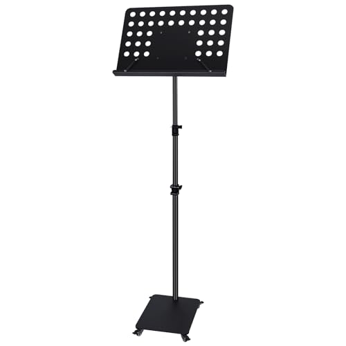 Professional Orchestra Sheet Music Stand with Wheels - Tall Metal Music Book Stand Cell Phone Tablet Holder For Piano Keyboard Wind String Instruments Players - Adjustable Height 35.8"~78"
