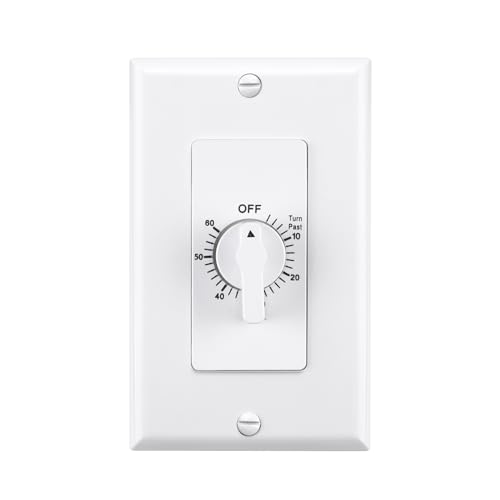 BN-LINK 60 Min Countdown Timer Switch for Bathroom Fan & Light, No Neutral | Spring Wound Mechanical Timer Light Switch with 1 Minute Intervals, Auto Shut Off for Exhaust Fans, Heaters, 20A 1HP, ETL - size: Spring Wound (60 Minutes)