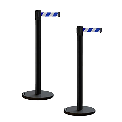 Trafford Industrial RBB-100 Retractable Belt Barrier Stanchions, 2-Pack - color: Blue and White Diagonal, size: 7.5 ft